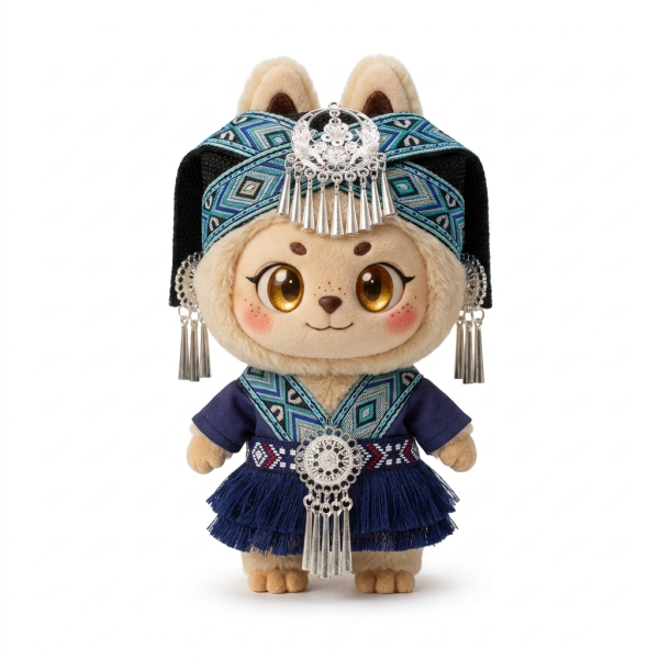Navy Embroidered Festival Dress Fits Labubu 17cm Plush