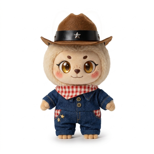 Cowboy Denim Plaid Set Fits Labubu 17cm Plush