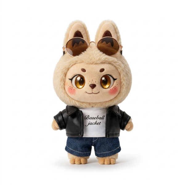 Leather Jacket Denim Set Fits Labubu 17cm Plush