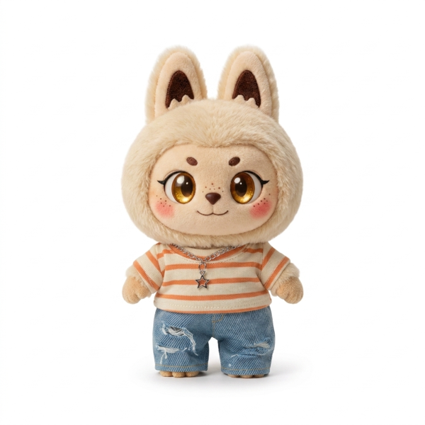 Stripe Tee Ripped Denim Fits Labubu 17cm Plush