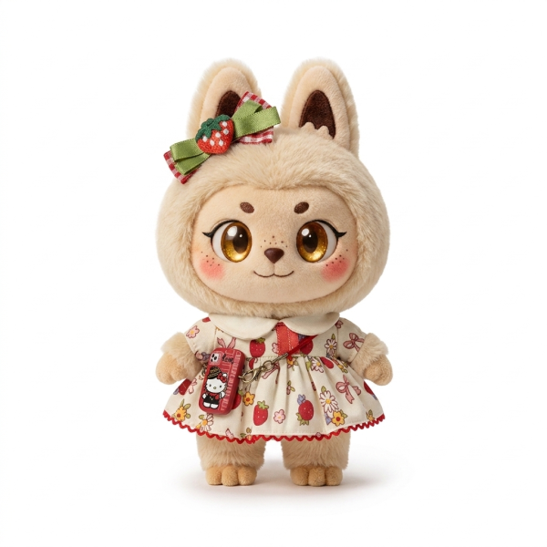 Strawberry Print Ruffle Dress Fits Labubu 17cm Plush
