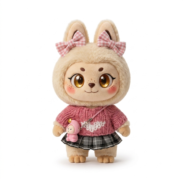 Knit Cardigan Plaid Set Fits Labubu 17cm Plush