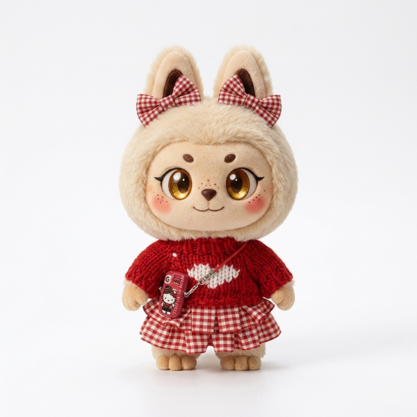 Red Gingham Corduroy Set Fits Labubu 17cm Plush