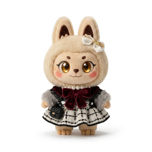 Fur Trim Lace Dress Fits Labubu 17cm Plush