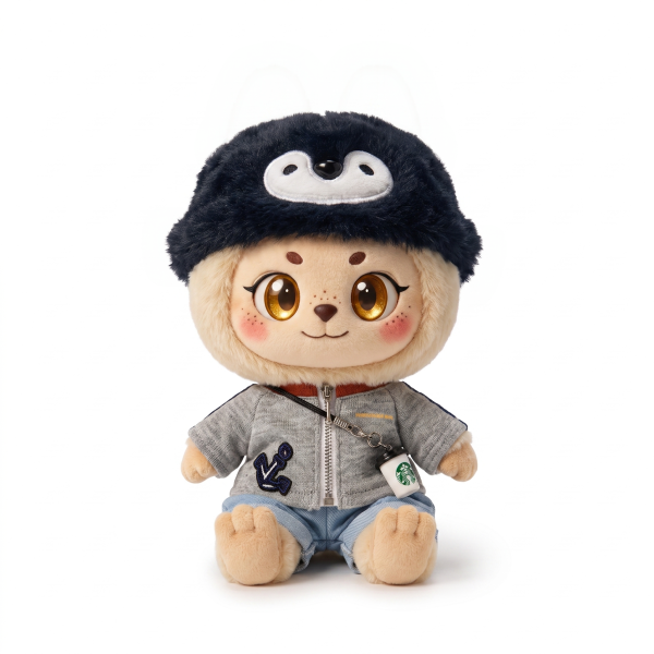 Grey Zip Jacket Denim Fits Labubu 17cm Plush