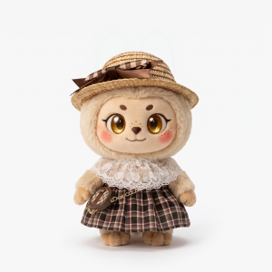 Straw Hat Plaid Set Fits Labubu 17cm Plush