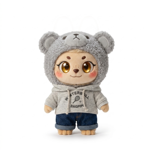 Bear Hood Grey Hoodie Set Fits Labubu 17cm Plush