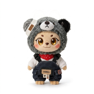 Panda Hood Denim Overalls Fits Labubu 17cm Plush