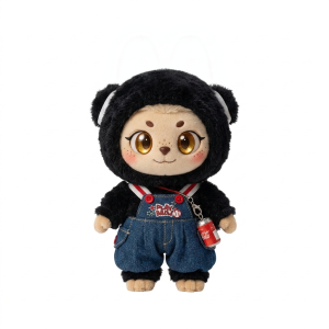 Panda Hood Red Denim Set Fits Labubu 17cm Plush