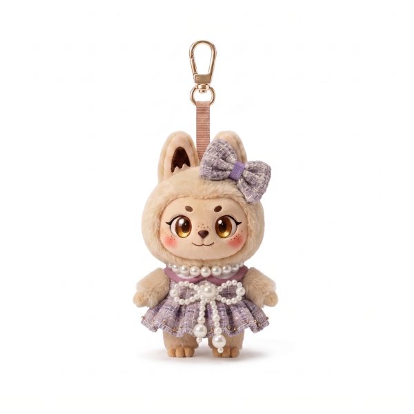 Lilac Lace Pearl Dress Fits Labubu 15cm Keychain Toy