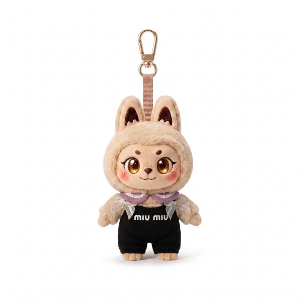 Black Sport Tee Shorts Set Fits Labubu 15cm Keychain Toy