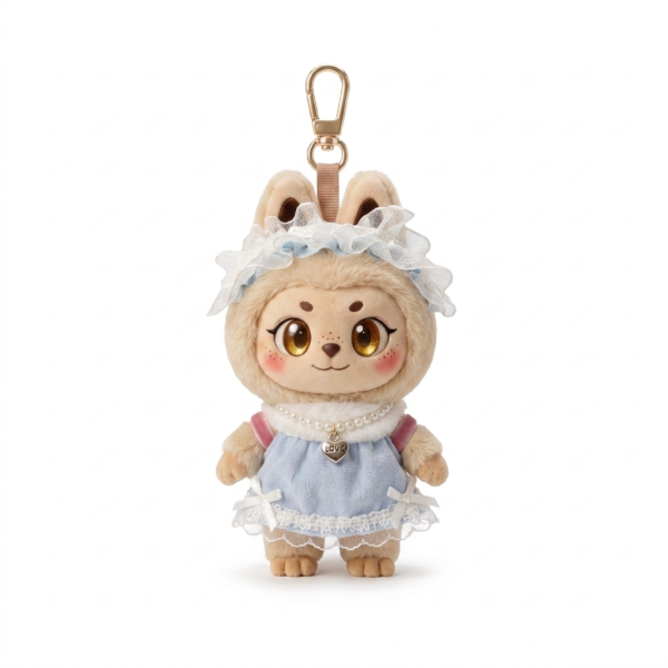 Blue Lace Bonnet Romper Fits Labubu 15cm Keychain Toy