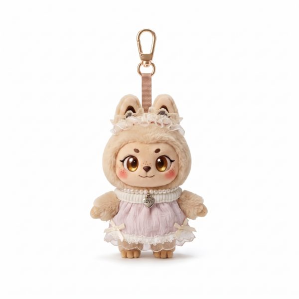 Cream Lace Bonnet Dress Fits Labubu 15cm Keychain Toy