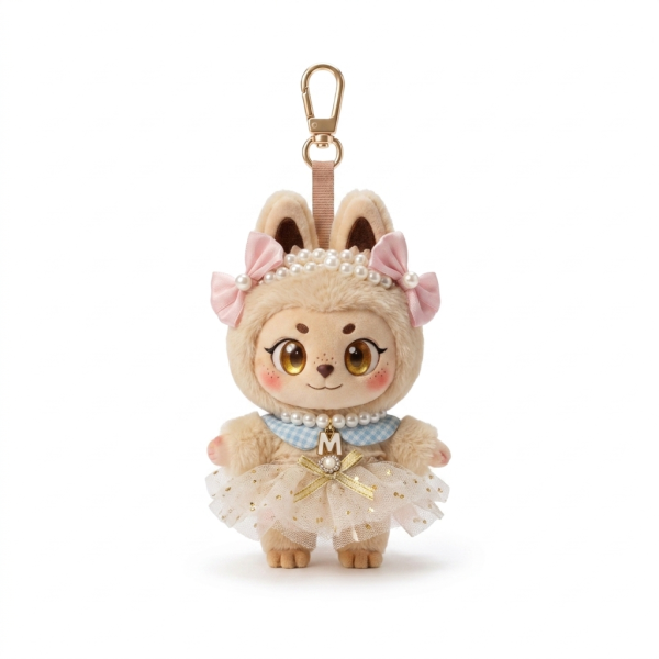Ivory Tulle Pearl Dress Fits Labubu 15cm Keychain Toy