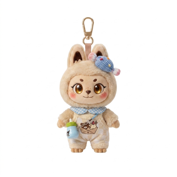 Cream Knit Overall Set Fits Labubu 15cm Keychain Toy