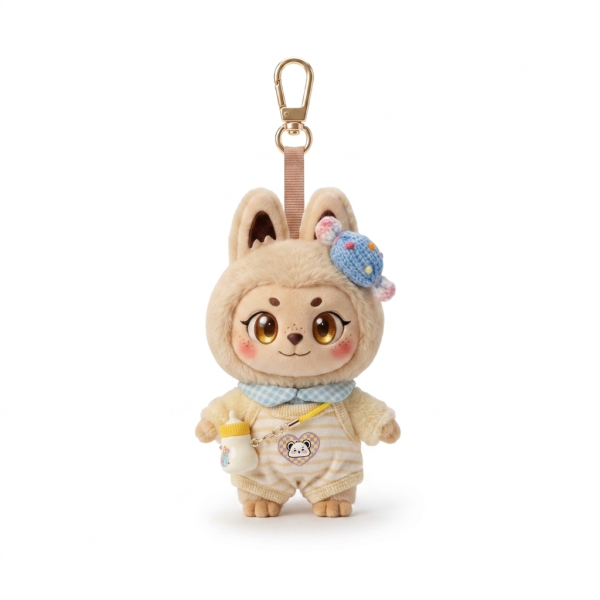 Cream Knit Bear Set Fits Labubu 15cm Keychain Toy