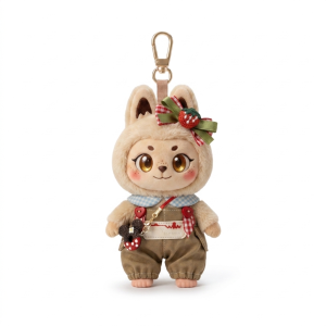 Khaki Scarf Overall Set Fits Labubu 15cm Keychain Toy