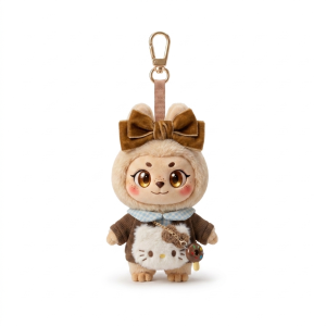 Brown Bow Knit Set Fits Labubu 15cm Keychain Toy