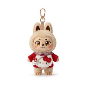 Red Kitten Face Tee Fits Labubu 15cm Keychain Toy
