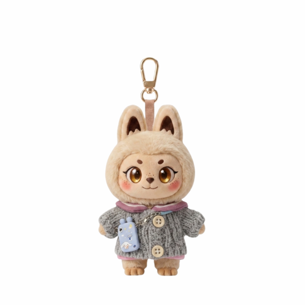 Blue Knit Button Cardigan Fits Labubu 15cm Keychain Toy