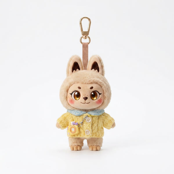 Yellow Knit Button Set Fits Labubu 15cm Keychain Toy
