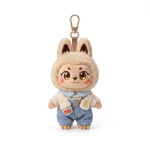 Blue Denim Overall Set Fits Labubu 15cm Keychain Toy