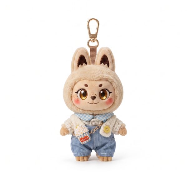 Blue Denim Overall Set Fits Labubu 15cm Keychain Toy