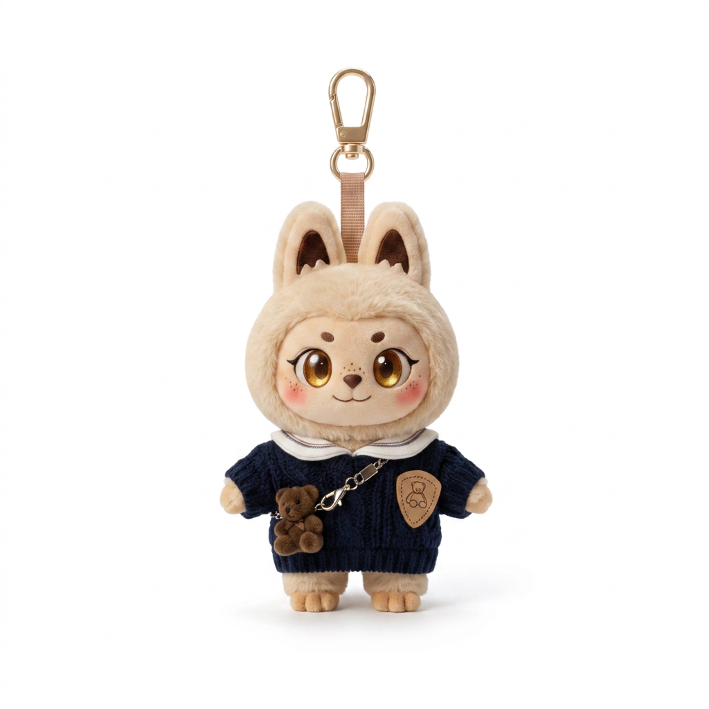 Navy Knit Bear Sweater Fits Labubu 15cm Keychain Toy