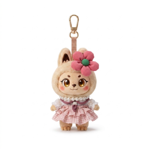 Pink Gingham Pearl Dress Fits Labubu 15cm Keychain Toy