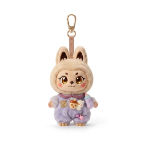 Lilac Knit Bear Set Fits Labubu 15cm Keychain Toy