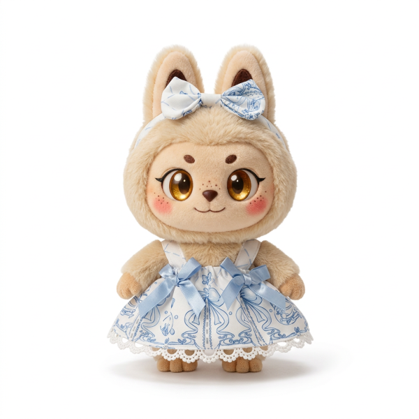 Blue Toile Lace Dress Fits Labubu 17cm Plush