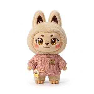 Pink Knit Set and Smiley Badge Fits Labubu 17cm Plush