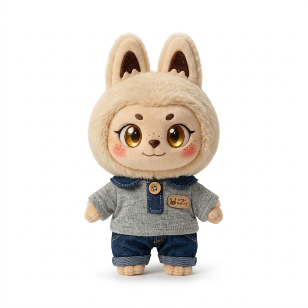 Grey Polo and Rolled Jeans Fits Labubu 17cm Plush