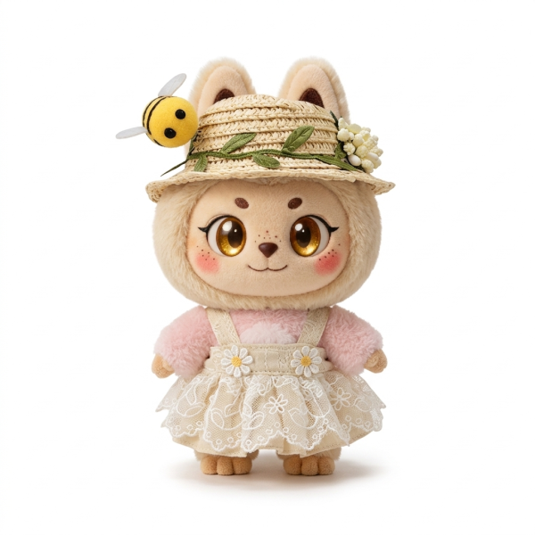 Straw Hat and Lace Dress Fits Labubu 17cm Plush