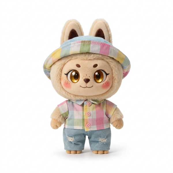 Pastel Check Shirt and Visor Fits Labubu 17cm Plush