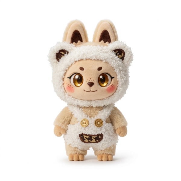 Cream Sherpa Hood Romper Fits Labubu 17cm Plush