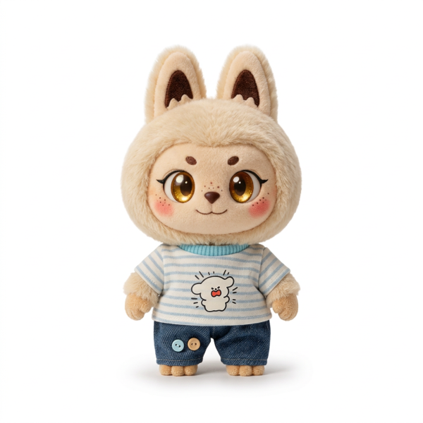 Striped Tee and Denim Shorts Fits Labubu 17cm Plush