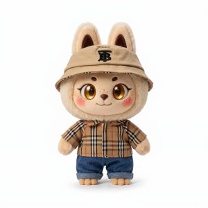 Beige Check Shirt and Shorts Fits Labubu 17cm Plush