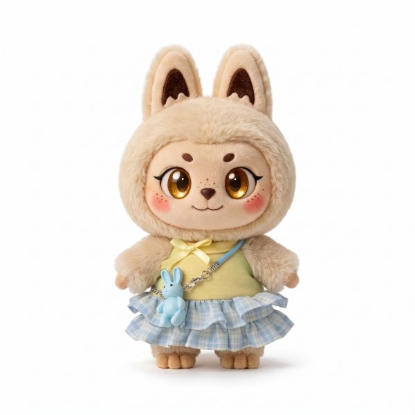 Blue Check Dress and Bunny Bag Fits Labubu 17cm Plush