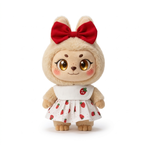 Strawberry Print White Dress Fits Labubu 17cm Plush