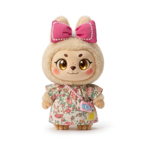 Floral Frill Dress and Camera Fits Labubu 17cm Plush