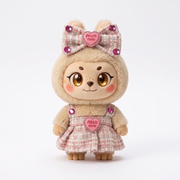 Pink Check Jewel Pinafore Fits Labubu 17cm Plush