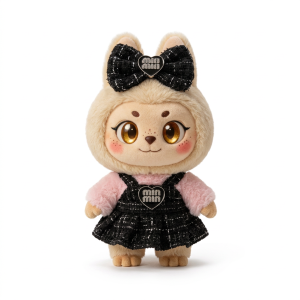 Black Tweed Pleated Pinafore Fits Labubu 17cm Plush