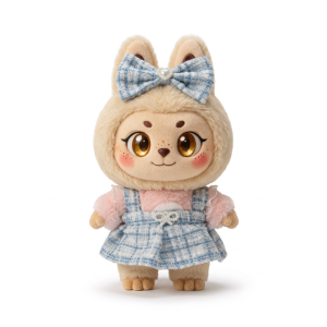 Blue Tweed Bow Pinafore Fits Labubu 17cm Plush