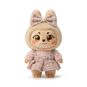 Pink Check Bow Pinafore Fits Labubu 17cm Plush