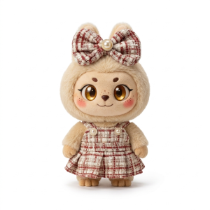 Red Check Tweed Dress Fits Labubu 17cm Plush