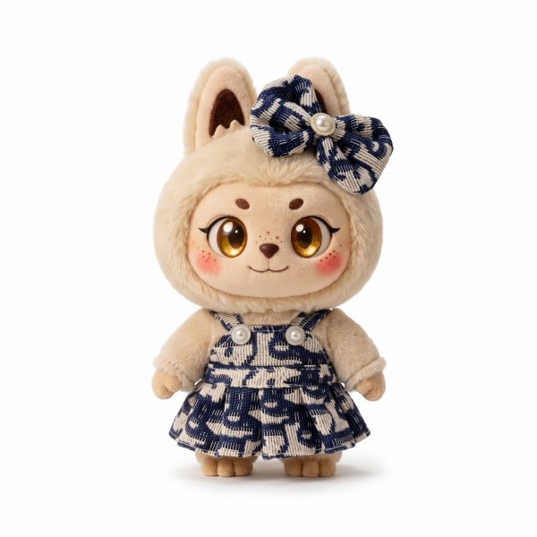 Navy Print Frill Dress Fits Labubu 17cm Plush