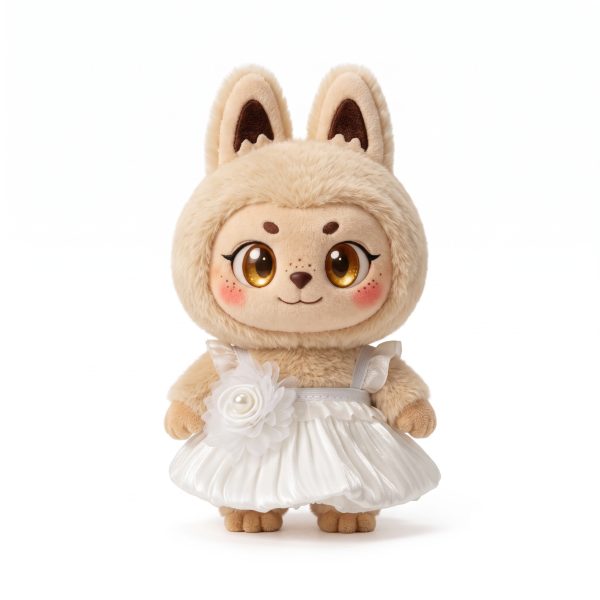 White Rosette Party Dress Fits Labubu 17cm Plush