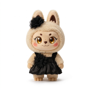 Black Satin Frill Dress Fits Labubu 17cm Plush