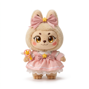 Pink Lace Frill Dress and Wand Fits Labubu 17cm Plush